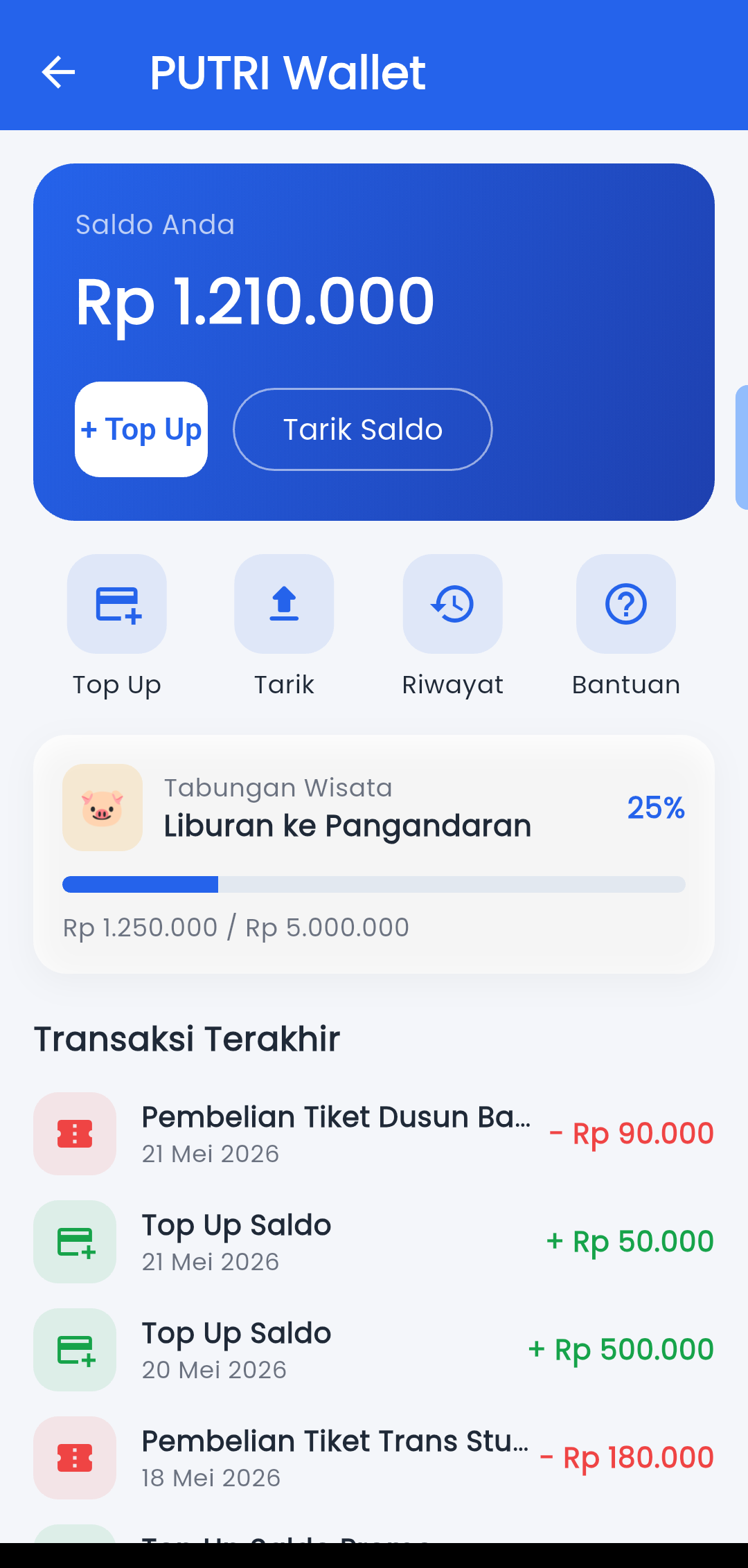 Tampilan aplikasi PUTRI CONNECT